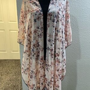 Cato Floral Sheer Poncho - Pink and Black